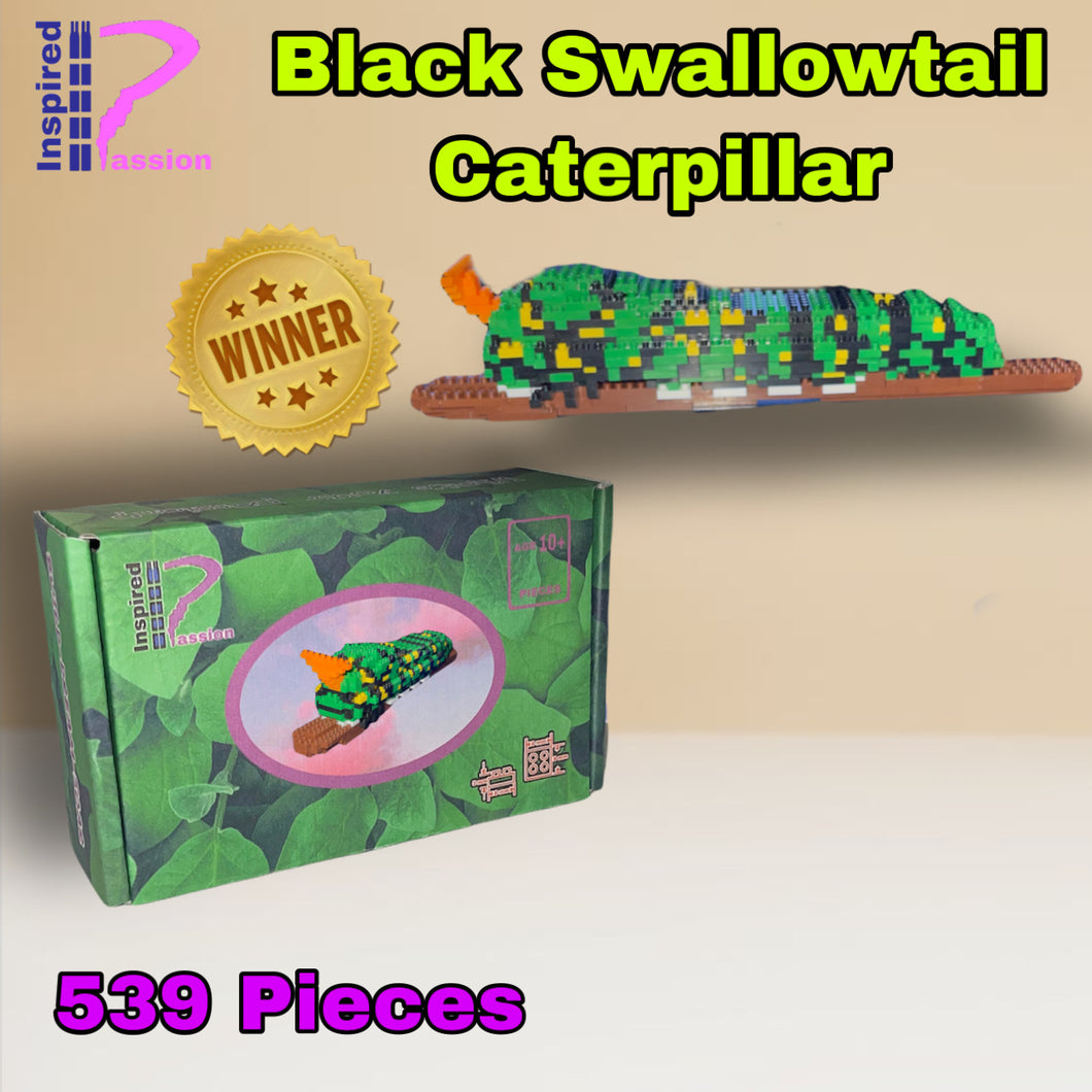 EASTERN BLACK SWALLOWTAIL CATERPILLAR MINI-MORPH MICRO-BLOCK BRICK MODEL, DESIGNED AND PACKAGED IN USA